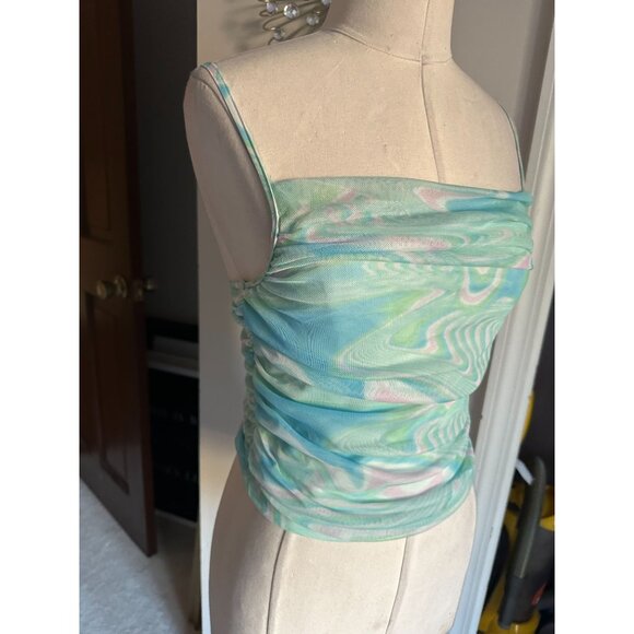 NWT SHOP SXC teal swirl spaghetti strap top Small - Picture 1 of 5